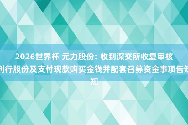 2026世界杯 元力股份: 收到深交所收复审核刊行股份及支付现款购买金钱并配套召募资金事项告知