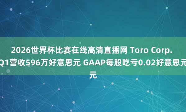 2026世界杯比赛在线高清直播网 Toro Corp. Q1营收596万好意思元 GAAP每股吃亏0.02好意思元