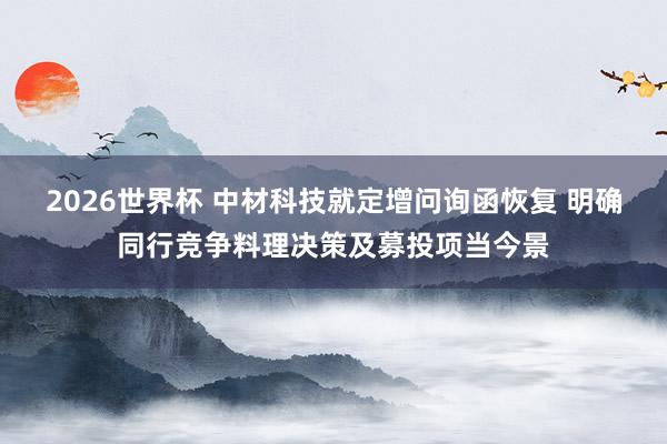 2026世界杯 中材科技就定增问询函恢复 明确同行竞争料理决策及募投项当今景