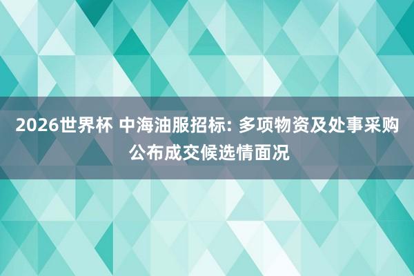 2026世界杯 中海油服招标: 多项物资及处事采购 公布成交候选情面况