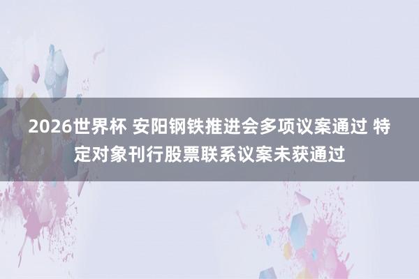 2026世界杯 安阳钢铁推进会多项议案通过 特定对象刊行股票联系议案未获通过