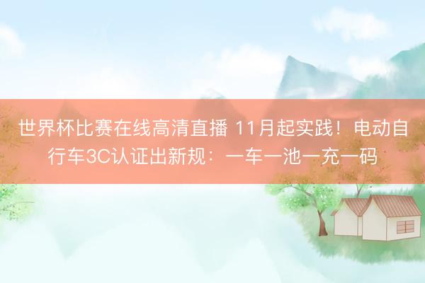 世界杯比赛在线高清直播 11月起实践!电动自行车3C认证出新规:一车一池一充一码
